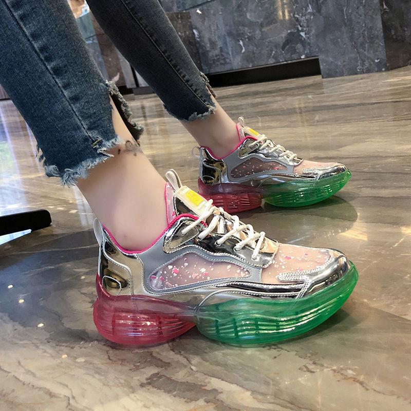 Summer Women Sneakers Fashion Comfortable Casual Dad Shoes Sequins Girl Graffiti Breathable Platform Shoes Woman Sandals