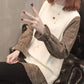 Spring and Autumn Stitching Flared Sleeve Top Loose Plaid Pullover Sweater Fashion Casual Sweater Women