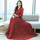 Chiffon Plus Size Women's Dress Fashion Spring and Autumn Print Bottoming Skirt Long Sleeve Floral Large Swing Long Skirt