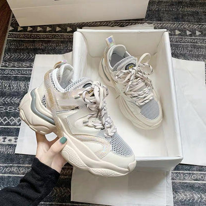 Women's Chunky Sneakers 2020 Women Platform Shoes Lace Up Breathable Air Vulcanize Shoes Women Female Trainers Dad Shoes