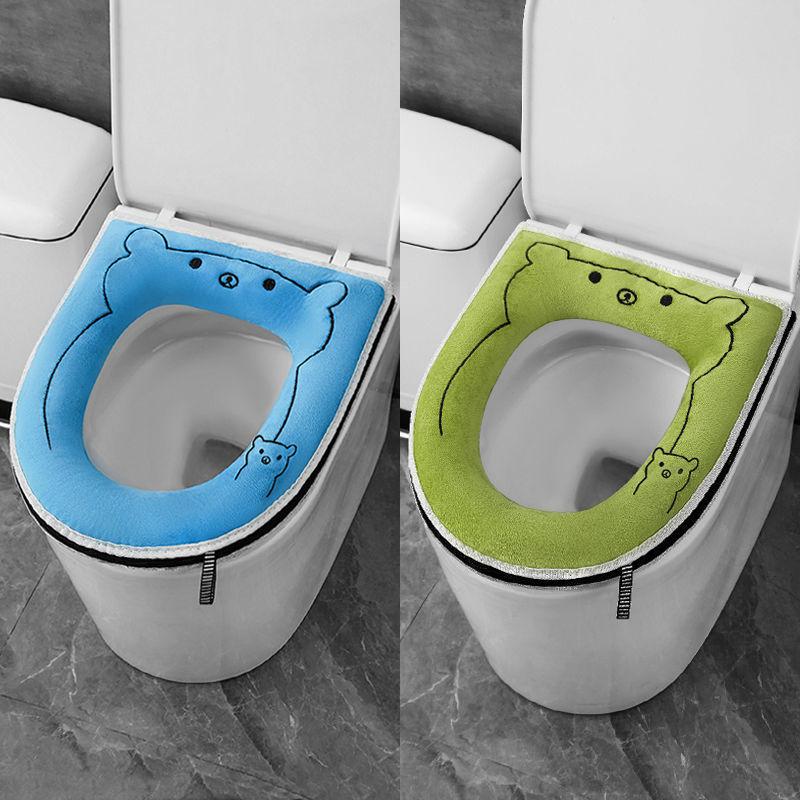 2-pack Household Toilet Seat Cushion Zipper Type Four Seasons Universal Waterproof Toilet Seat Cartoon Cute Toilet Cover Thick and Washable