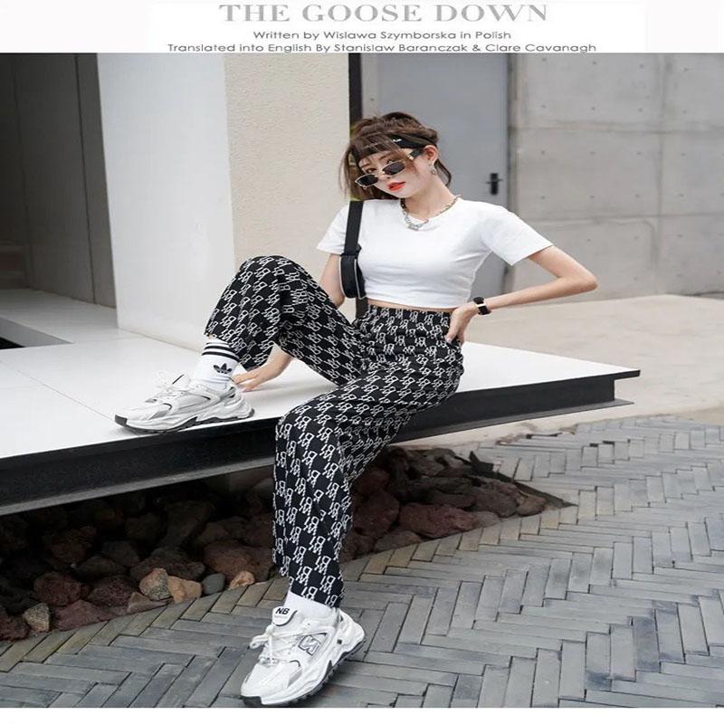 Women 'S Wide -Leg Pants Spring And Summer New Letter Print Pants Women Loose All -Match Trend