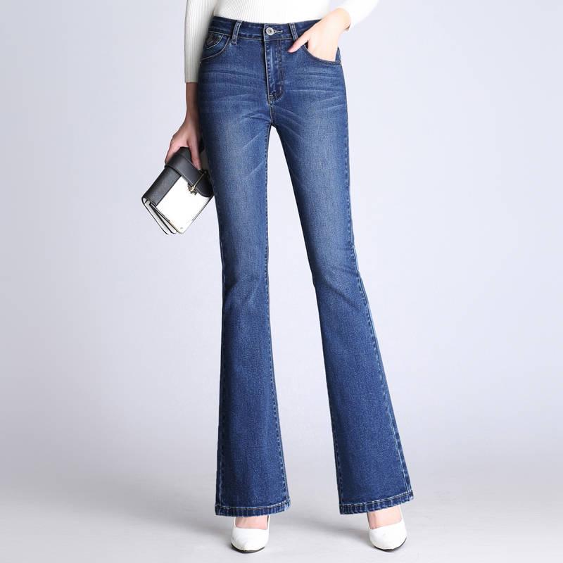 Women Denim Jeans Stretch Wide Leg Denim Pants Flare Bell Bottom Female