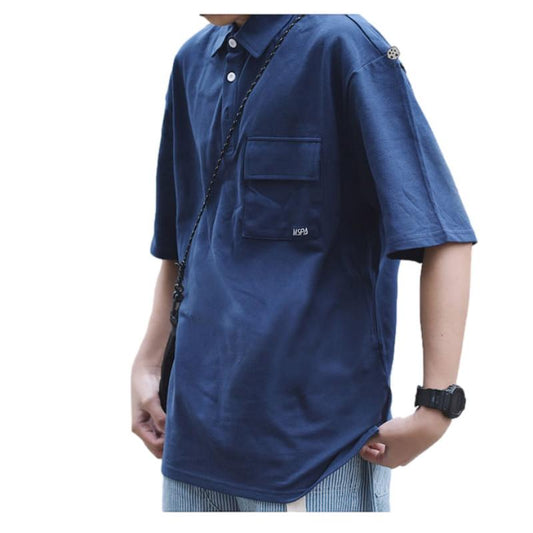 Embroidered Pocket Shirt Tooling Loose Lapel College Style Casual All-match Short-sleeved T-shirt