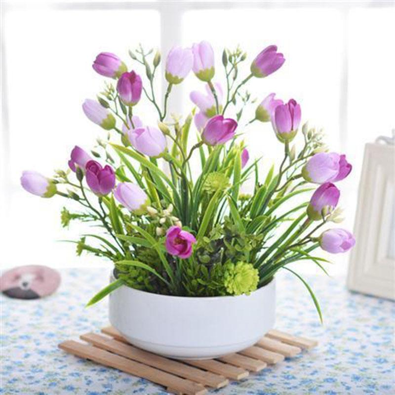 Tulip Simulation Flower Set Decoration Fake Flowers Living Room Potted Plant Decoration Home Decoration Flower Dining Table Set Floral Art