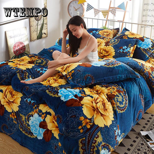 Bedding Set Soft Velvet Flannel Duvet Cover Thick Bedspread Bed Sheet/Linen Pillowcase