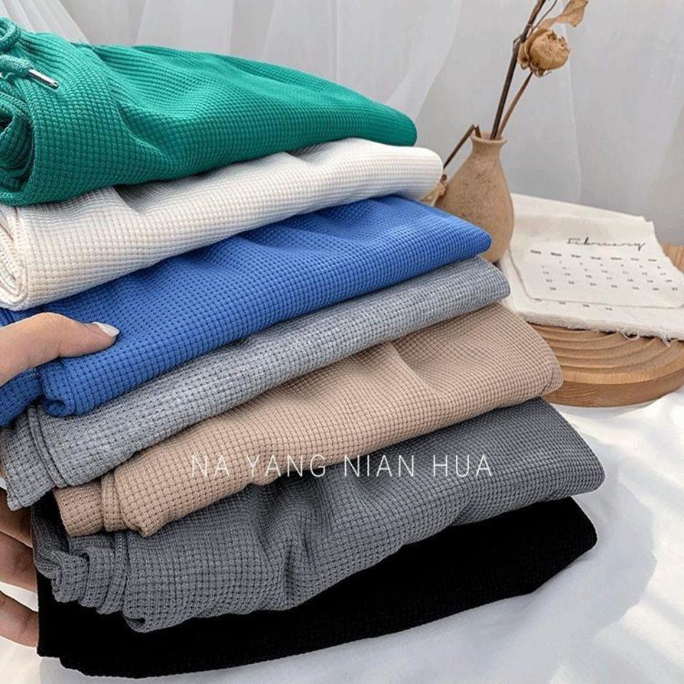 Waffle Elastic High Waist Casual Pants Autumn and Winter Women's Korean Style Loose Drape Wide Leg Trousers Show Leg Length Sports Jogging Pants