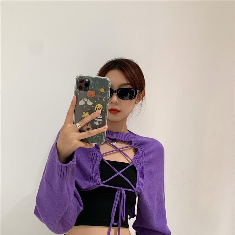 Outer Wear Design Two-wear Strap Backless Knit Sweater Women Leaking Crop Top  Short Knit Jumper