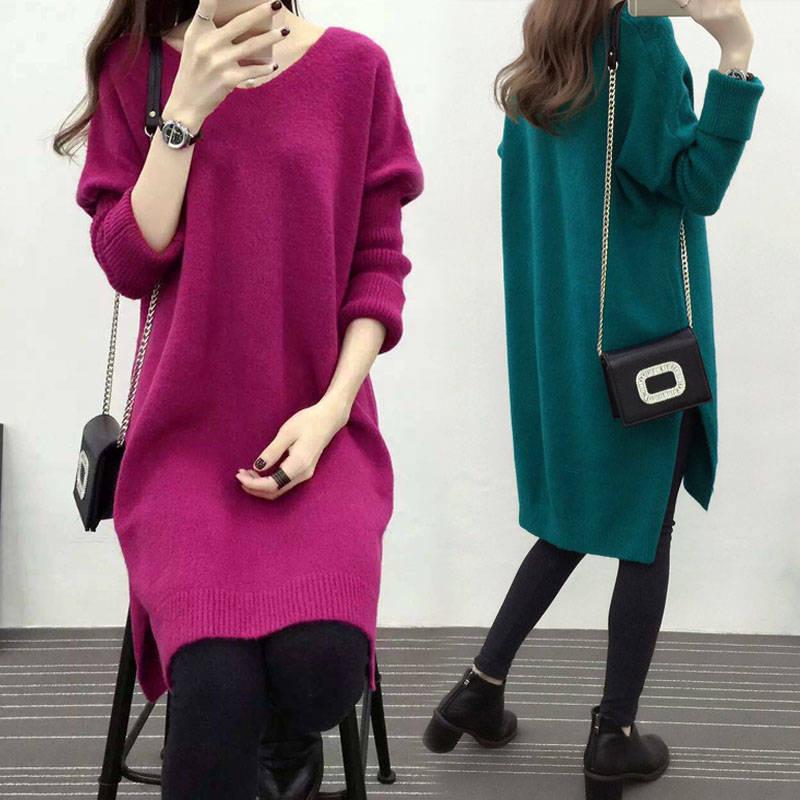 Women's Sweater V-neck   Loose Thin Long Knit Bottoming Knitwear Split Knit Jumper
