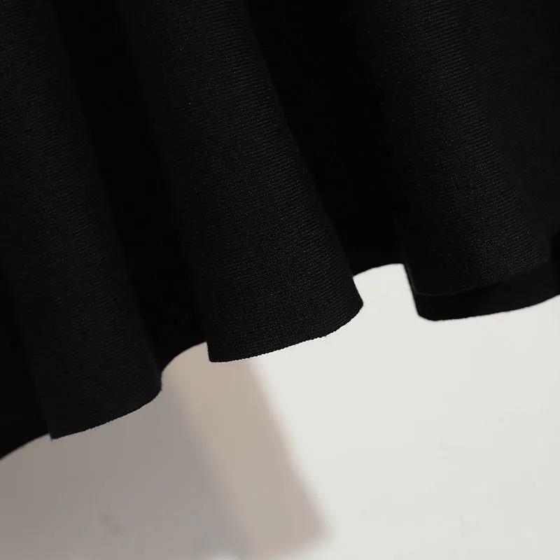 Black Round Neck Dress for Fall/winter 2021 Contrast Color Waist Knit A-line Dress Knitted Base Dress