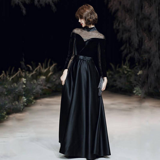 Black Velvet Evening Dress Temperament Banquet Dress Dress Female Long Section Was Thin