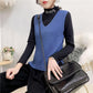 V-neck Knitted Short Vest College Style Solid Color Loose Vest Striped Casual Women's Sweater