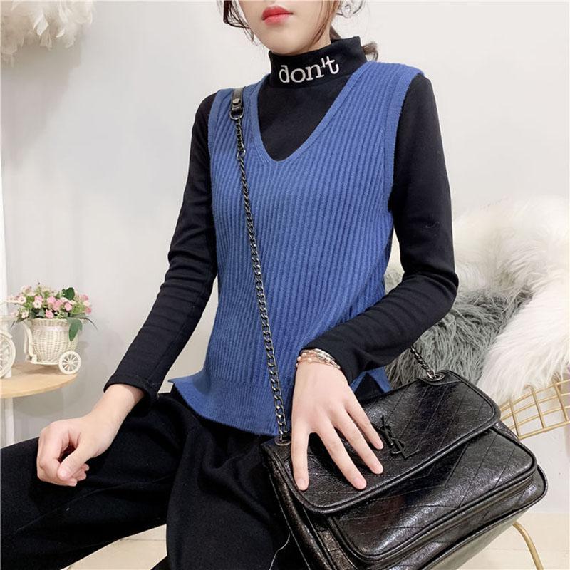 V-neck Knitted Short Vest College Style Solid Color Loose Vest Striped Casual Women's Sweater