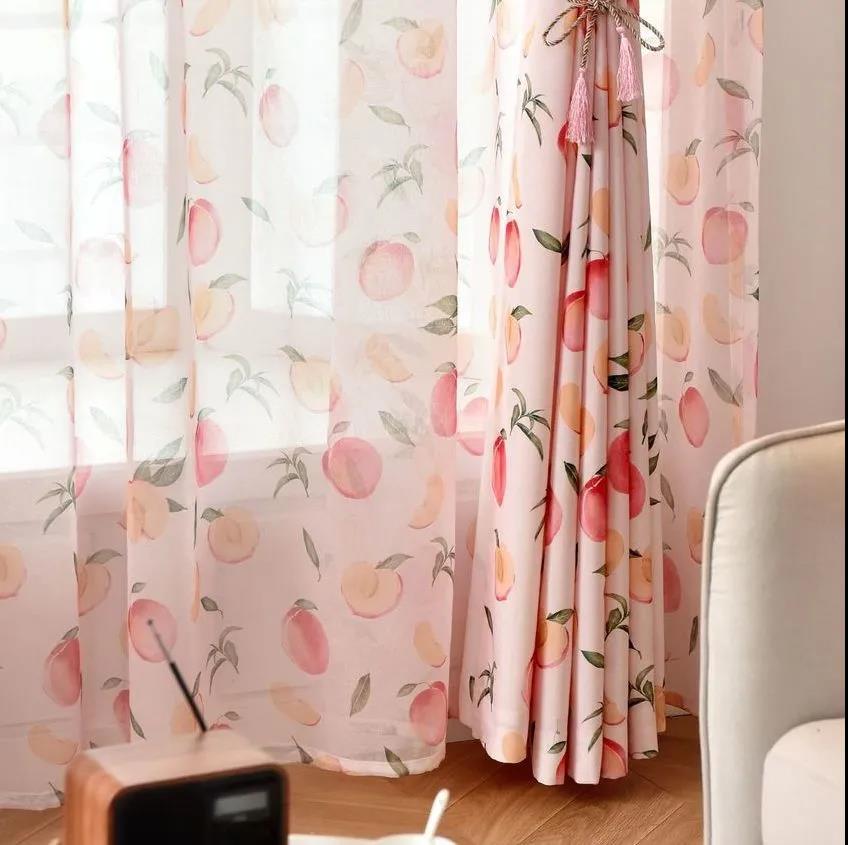 Semi Blackout Curtains Pink Peach Blossom Dormitory Girls Curtains Bedroom Shade Sunscreen Rental Bay Window Curtain Fabric