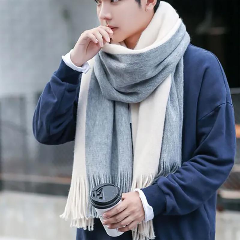 Men's Scarf Autumn and Winter Korean Warmth Birthday Gift Knitted Wool Thicked Men's Scarves