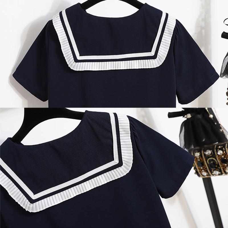 Sailor Collar Navy Dress Sweet Bow-knot Girl Retro Style Student Girls Knee-length Solid Color Dress