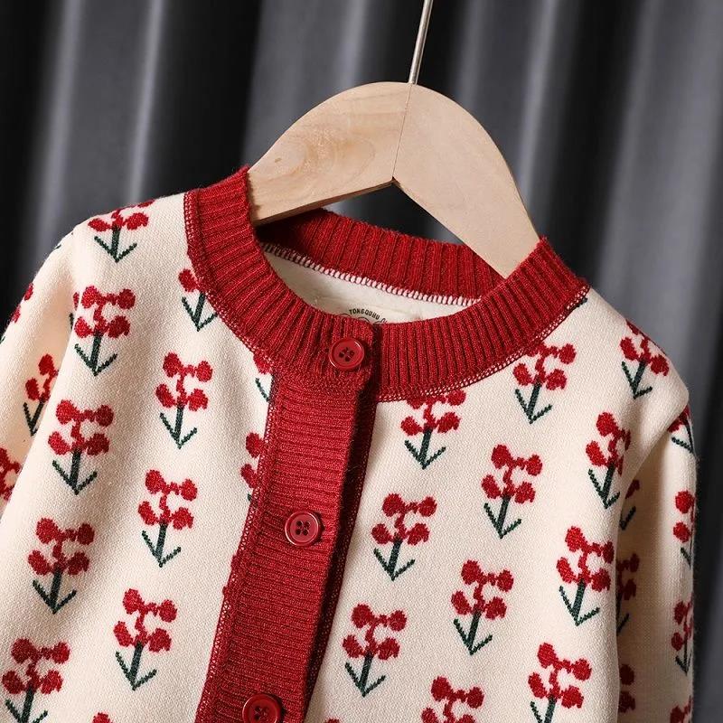Girls' Baby Sweater Top Foreign Style Retro Elegant Digital Jacquard Knitted Cardigan Coat