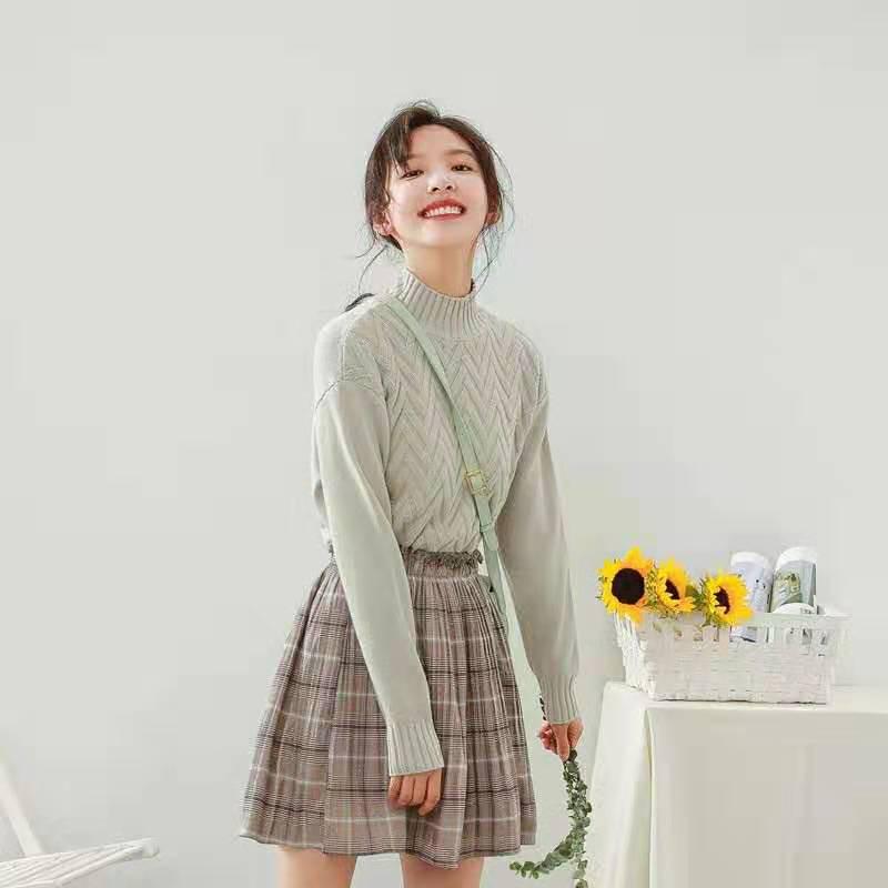 Pofulove 3 Colors Women Sweet Warm Pullover O-Neck Loose Knitted Blouse Solid Color Girly Sweaters