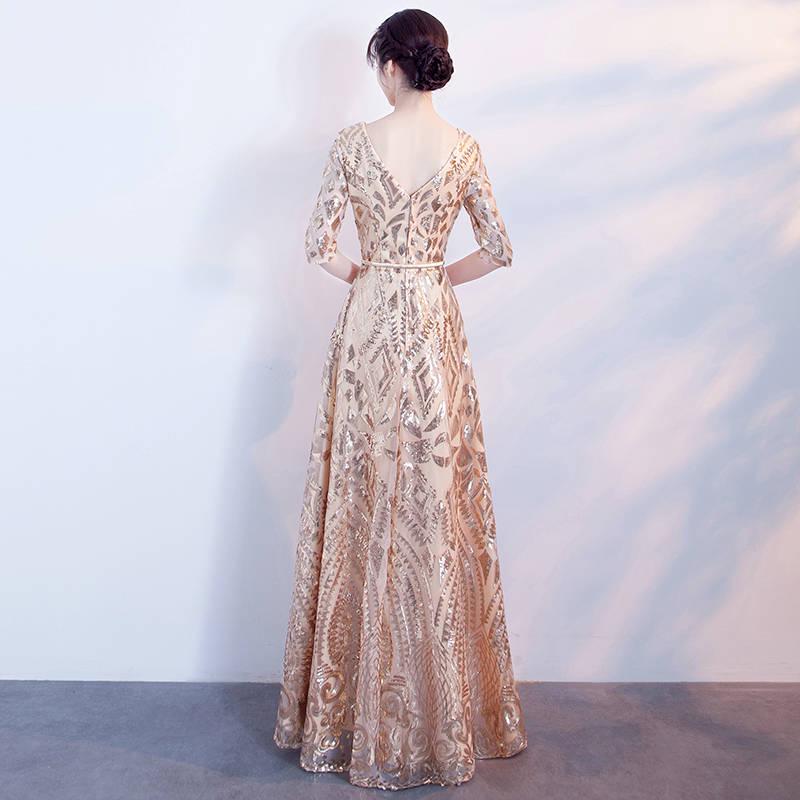 Banquet Evening Dress Noble Gold Sequins Dinner Host Dress Female Annual Chairman Section Was Thin