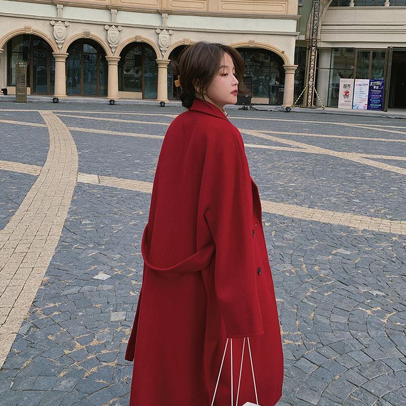 Quilted Thick Woolen Coat Women Mid-length Korean Loose Winter Hepburn Style Woolen Coat