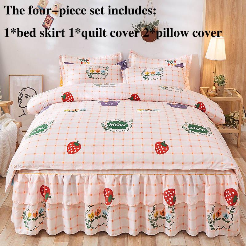 Four-piece Bed Skirts Bedspreads Bed Covers Pillowcases Non-slip Children's Sheets Bedding Fresh Air Girls
