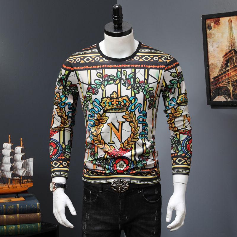 Autumn and winter long-sleeved T-shirt sweater men's personality 3D printed round neck T-shirt