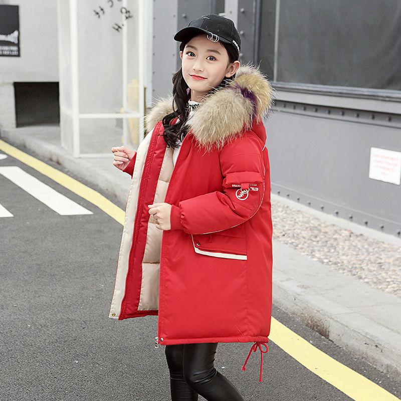 Girls' Autumn and Winter Clothes Windproof and Warm Cotton Clothes Mid-length Thick Coat