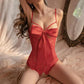 Women's Sexy Lingerie Suspender Bow Lace Pajamas Open Crotch Underwear See-through Nightdress