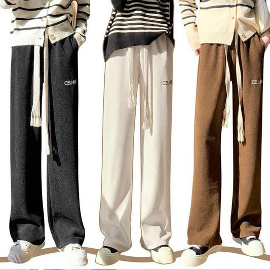 Fleece Pants Women's Wild Trend Loose Autumn and Winter High Waist Wide-leg Pants Plus Fleece Thick Straight-leg Casual Pants