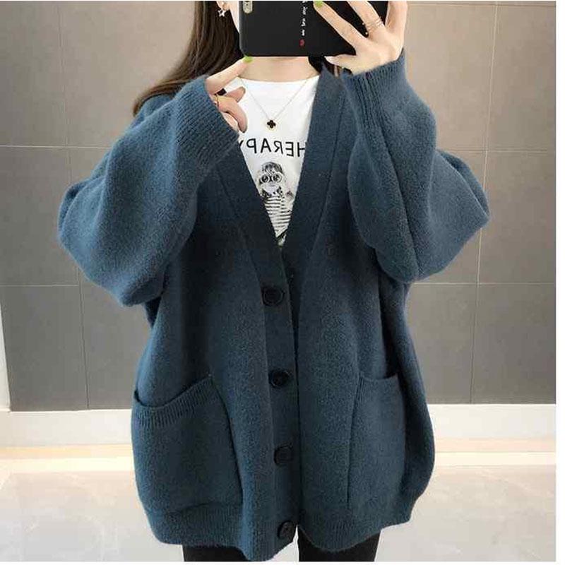 Autumn and Winter Plus Size Sweater Knit Cardigan Short Coat Solid Color Long-sleeved Young Women's Top