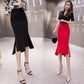 Women Summer Fishtail Buttock Solid Color Skirt Mid Length High Waist Split One-step Skirt Slim Irregular A-line Party Skirt