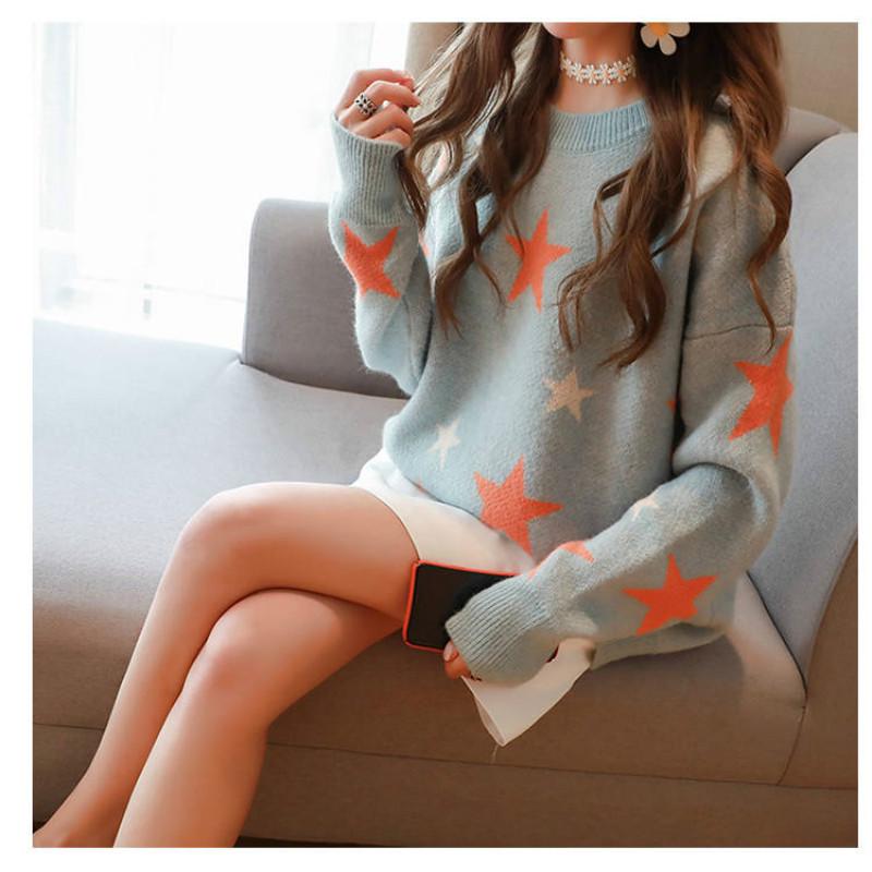 Fashion Knitted Sweater Autumn and Winter Jacquard Round Neck Pullover Sweater Women Loose