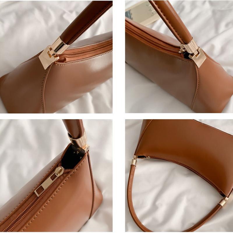Lady Simple Glossy Elegant baguette Bag PU Leather Armpit Bag for Women Shoulder Handbags