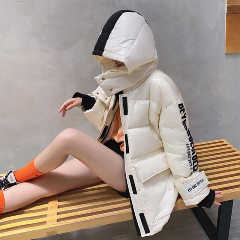 Women's Shiny Short Down Jacket Winter Korean Style Loose Quilted Jacket Casual Stand-collar Padded Jacket