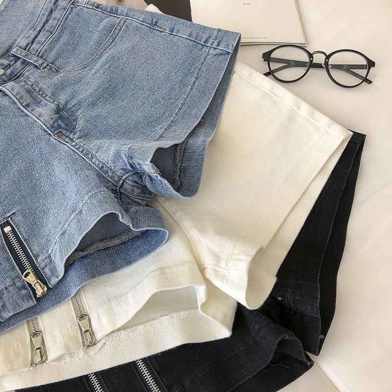 Large Size Loose Denim Shorts Female High Waist Summer Korean Version Was Thin Fashionable Double Zipper Wide Leg Pants