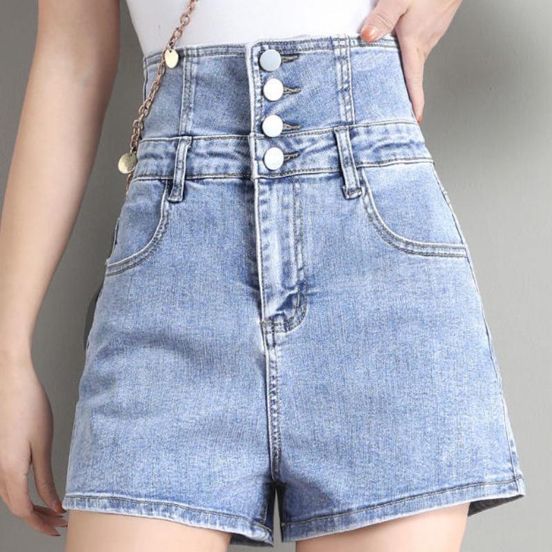 Women's Black Denim Shorts Women's Loose Straight Super High Waist Net Red Was Thin Summer A-line Pants