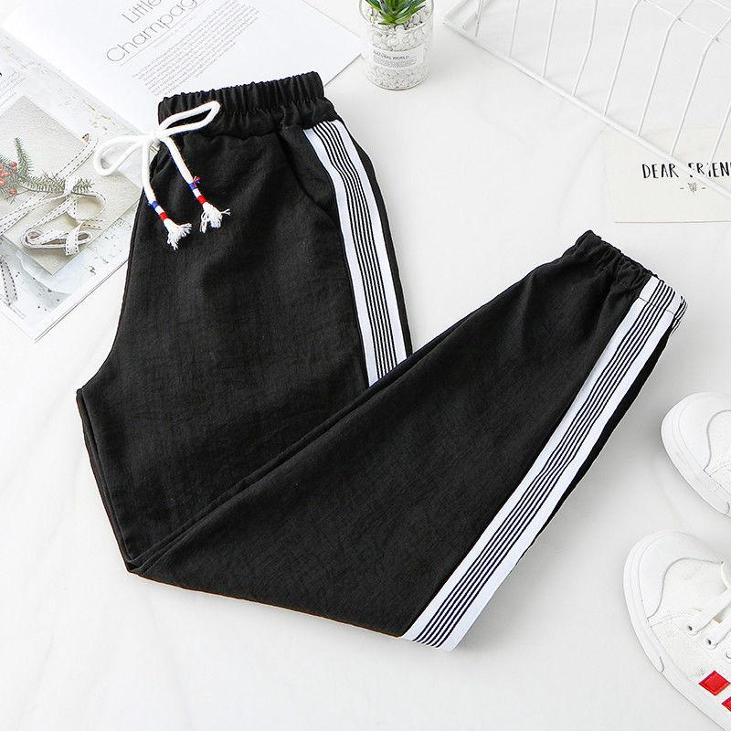 WTEMPO Casual Stripe Active Pants Women Elastic Waist Joggers Sport Long Sweatpants Loose Casual Baggy Trousers