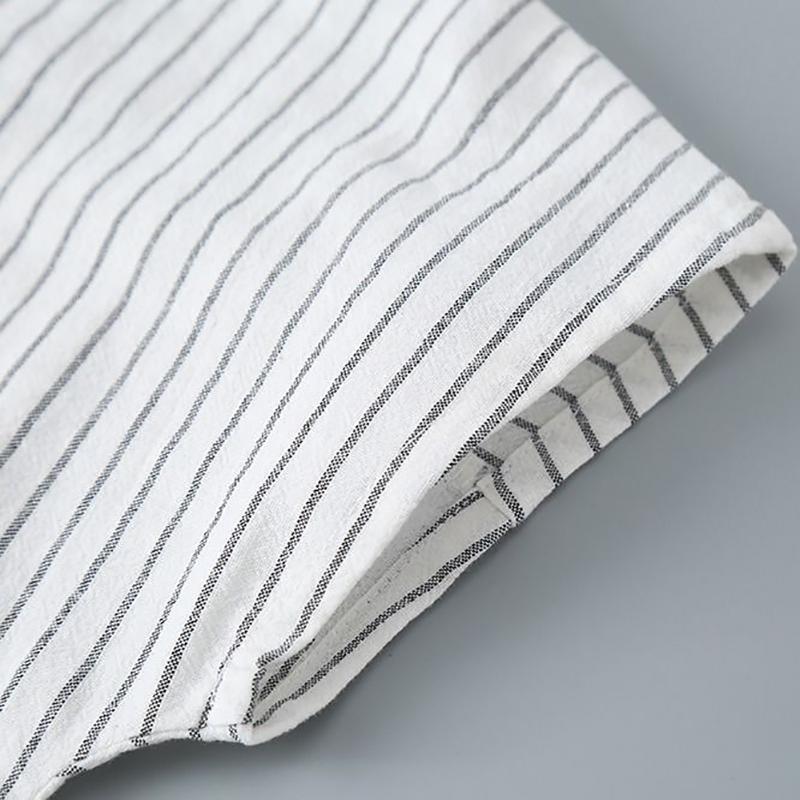 Boy's Short-sleeved Shirt Summer Children's Korean Style Handsome Cotton and Linen Striped Baby Stand-up Collar Cardigan Loose Thin Section
