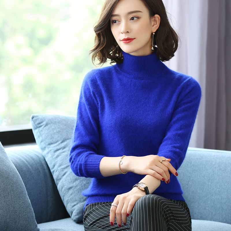 Women's Turtleneck  Mink Sweater Thick Warm Slim Pullover Sweater 100% Real Mink Hair Fuzzy Sweater