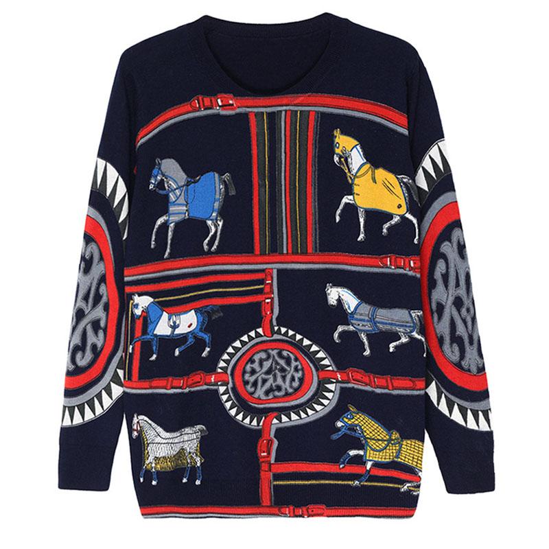Autumn Winter Women 3d Printed Jumper O-Neck Knitted Pullover Casual Loose Wool Sweaters Outwear or Bottoming