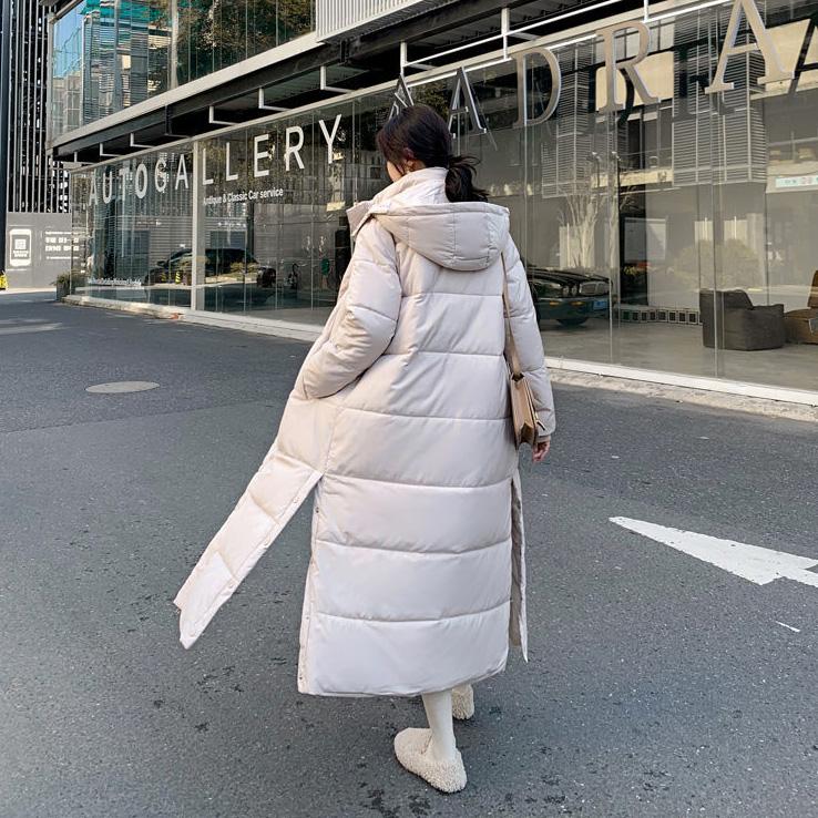 Hooded Stand-collar Down Padded Jacket Women's Loose and Thick Super Long Over-the-knee Cotton-padded Jacket Women's Warm Winter Padded Jacket