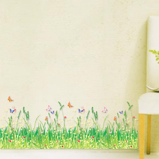 Field Scenery Removable Waterproof Wall Stickers Colorful Plants Flowers Grass Cloth Wallpaper