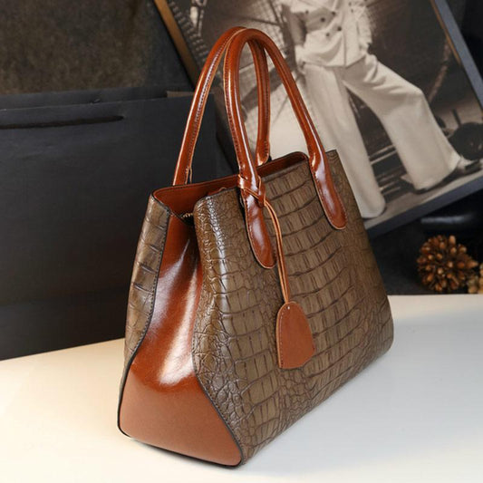 Crocodile Grain Leather Texture Women's Bag Autumn and Winter Fashion Shoulder Handbag Middle-aged Mother Elegant Shopping Bag