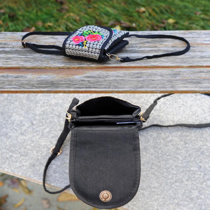 Ethnic Style Women Printing Canvas Embroidery Crossbody Bag Exquisite High Quality Elegant Phone Bag