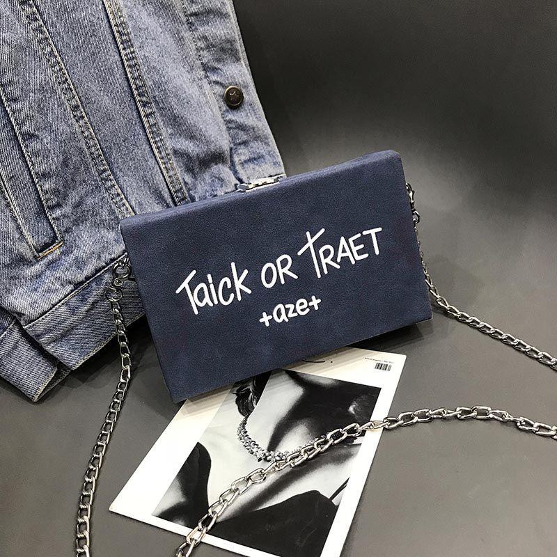 Women Box Bag Handbags Metal Chain Frosted Letters Clutch Purse Shoulder Crossbody Bags Clasp Closure
