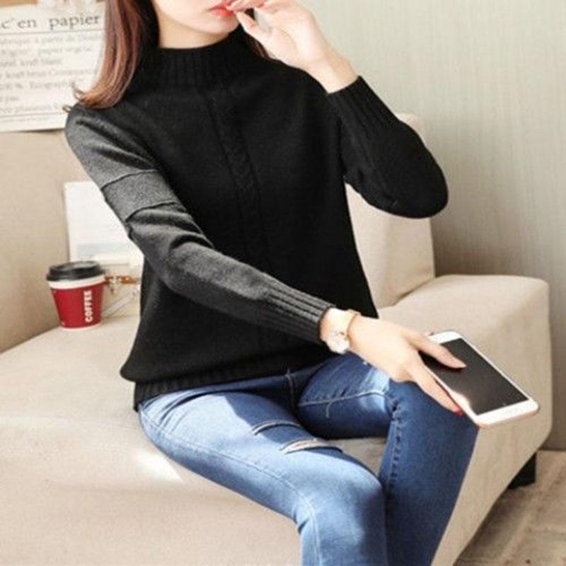 Winter Sweater Women Solid Color Half Turtleneck Sweater Thick Loose Solid Color Base Sweater
