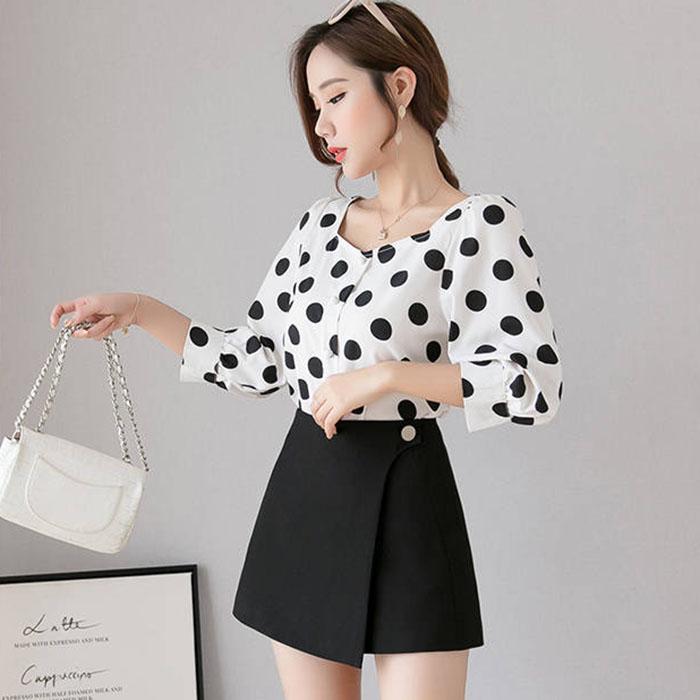Pofulove Women High Waist Chiffon Wide Leg Shorts Skirt Students Casual Thin Suit Pants A-line Pants