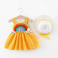 2021 Baby Girl Flower Print Sleeveless Rainbow Princess Dress Children Summer Clothes Set