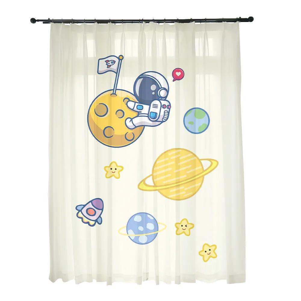 Cartoon Cute Astronaut Starry Sky Universe Curtain Bedroom Living Room Children's Room Balcony Background Curtain