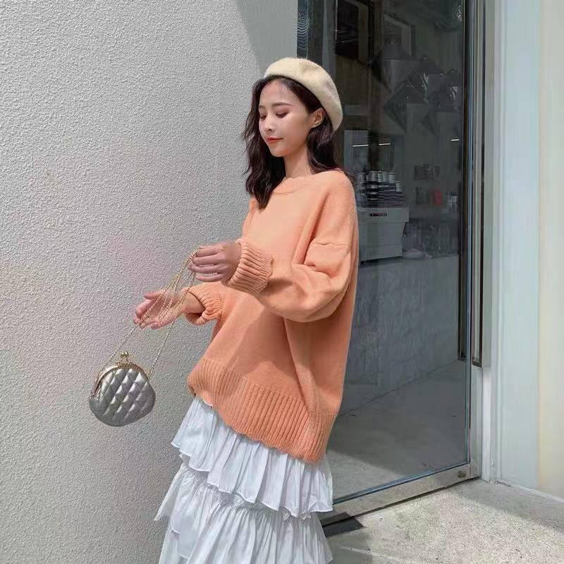 Autumn and Winter Sweater Women's Hedging Loose Solid Color Petal Collar Base Sweater